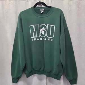 Vtg Pro Edge Green MSU SPARTANS Crewneck Sweater‎ XL